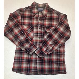Vintage 60s Pendleton Loop Collar Rockabilly Plaid Wool Flannel Shirt M SEE PICS